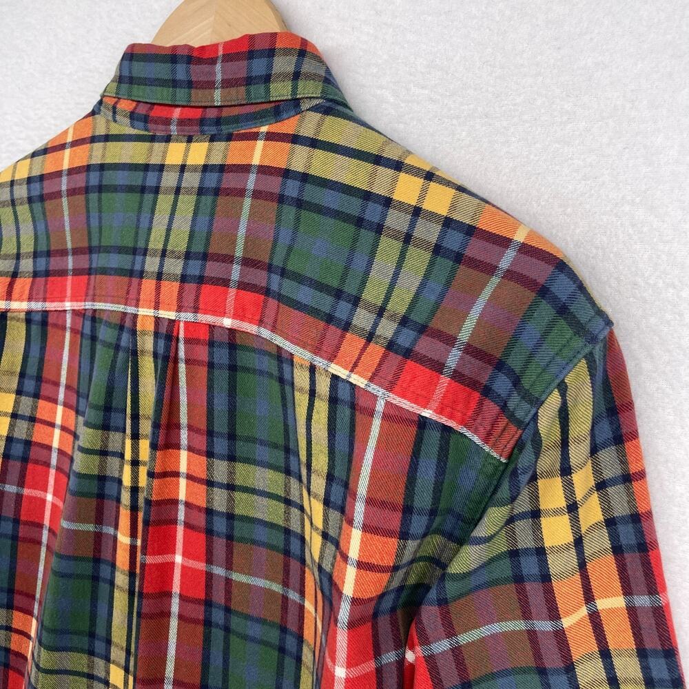 LL BEAN Shirt Mens M Scotch Plaid Flannel Slightly Fitted Button Down Red Green - Picture 8 of 14